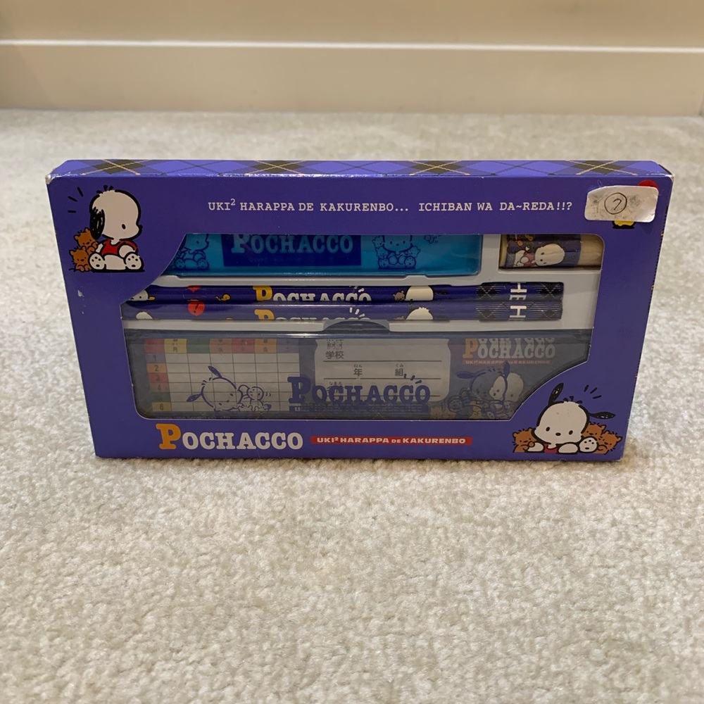 Sanrio Pochacco Dog 5 Pcs Stationery Box Set Pencil Case Ruler 1996 Rare Vintage
